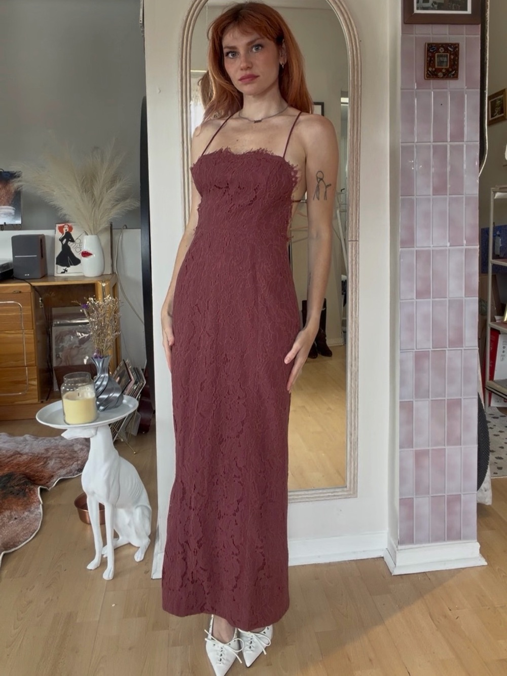 NBW Backless Burgundy Lace Anthropologie Dress